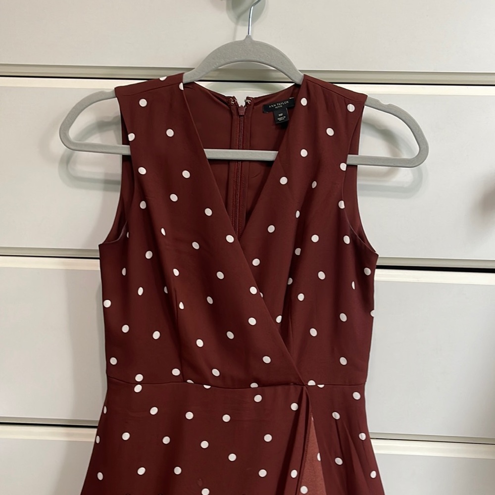 ANN TAYLOR Cognac Brown Polka Dot Wrap Dress